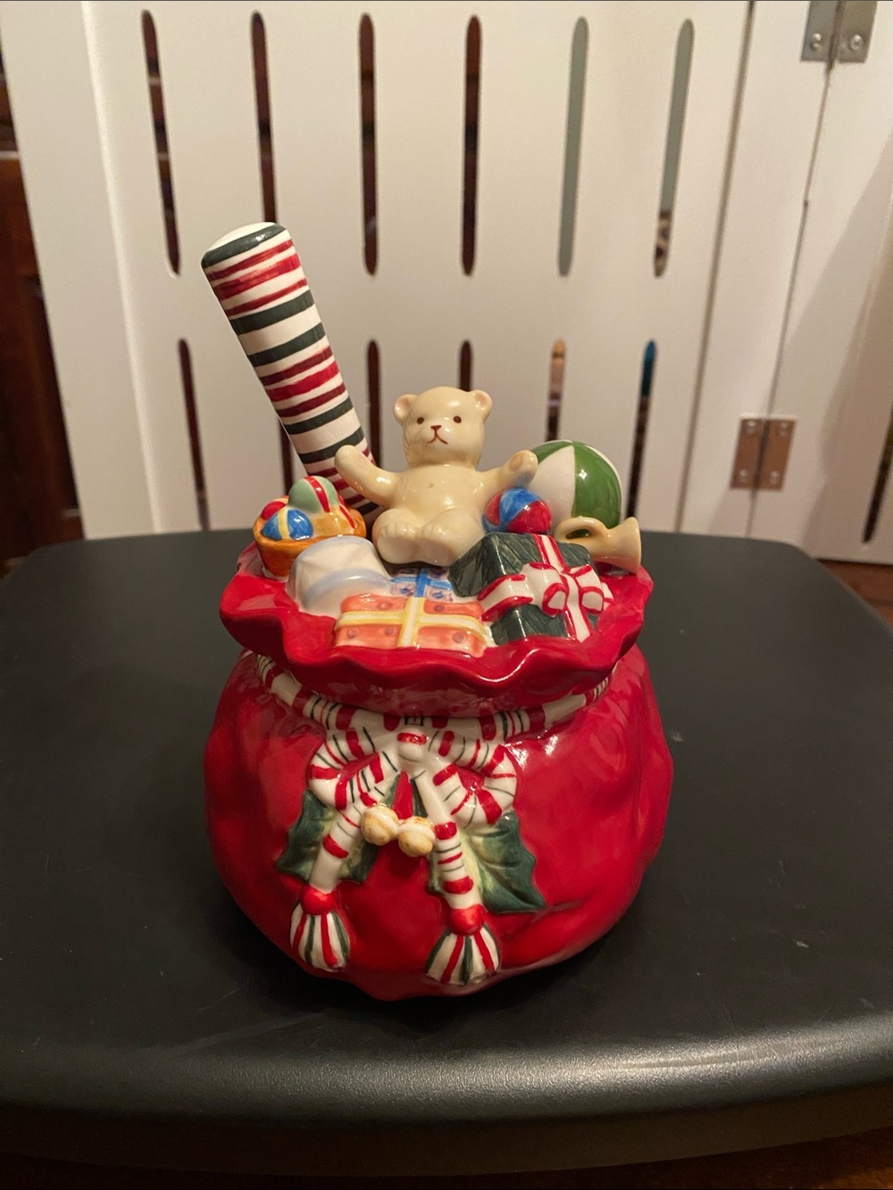 Longaberger Red Ceramic Santa Gift Bag Bowl and Spreader